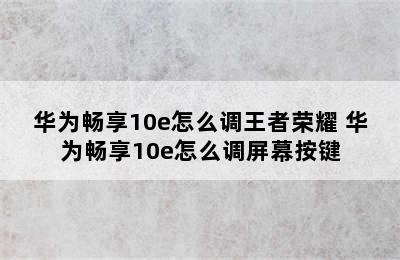 华为畅享10e怎么调王者荣耀 华为畅享10e怎么调屏幕按键